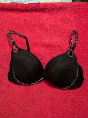 Victoria's Secret Sexy Little Things 36D Black Leopard Trim Padded Underwire Bra